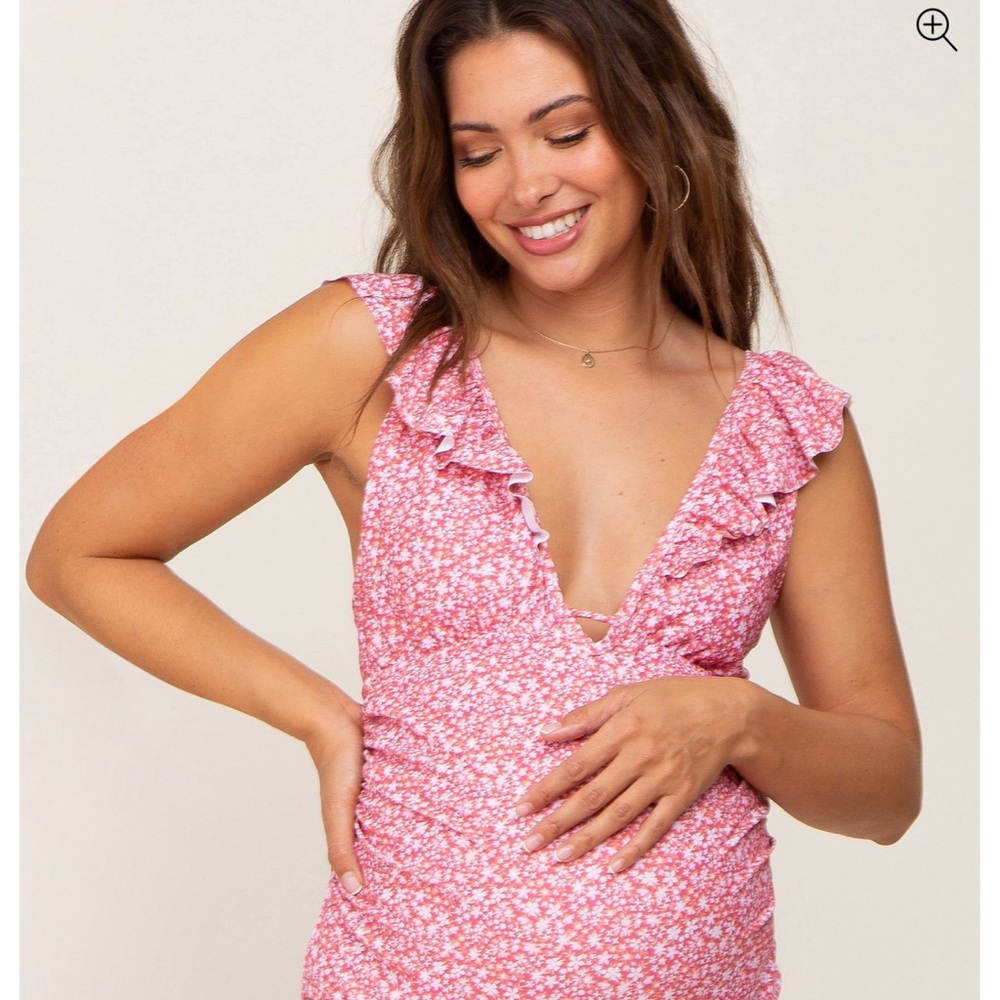 Pink Floral Ruffle Maternity Swim